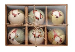 Ciao Set of 6 decoupage Christmas Tree Balls (Ø7,5cm) Santa Klaus with Fabric Ribbon in Havana giftbox Paper, Multicolor, 7,5 cm, 6