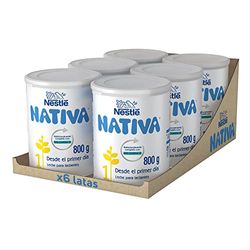 Nestlé NATIVA 1 Leche para bebés de 0 a 6 meses en polvo, fórmula para lactantes. Pack de 6 botes de 800g (4800g en total)