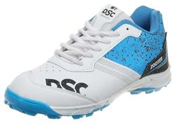 DSC Zooter Professional Cricket Shoes for Men | Toe and Heel Protection | Multilayer Cushioning | Supersoft and Flexibility | Rubber Outsole | Durability (White/Blue, Size: EU 44, UK 10, US 11)