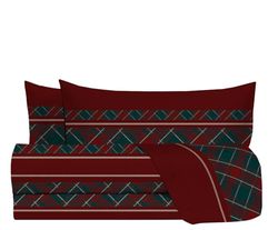 zer0bed, Tartan dubbelsäng, komplett tvåbädd, tillverkad i Italien, 100% bomull, vinröd, överlakan, lakan med hörn, par örngott