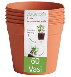 Clever Pots Vasi per Piante a Rilascio Facile, 60 x Vasi Mini da Fiori in Plastica con Fori di Drenaggio, Vasi Leggeri, Fioriere Rotonde, Terracotta