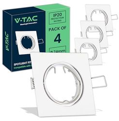 V-TAC Spot LED Encastrable pour Ampoules GU10 - Lot de 4 - SupportS Carrés de Spot LED Encastrable Orientable en Aluminium - Section Encastrée 74 mm - Cadre pour Maison, Plafond
