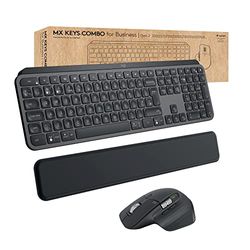 Logitech MX Keys Combo for Business | Gen 2, Full Size Wireless Keyboard and Wireless Mouse, with Keyboard Palm Rest, Bluetooth, Logi Bolt, Quiet Clicks, Windows/Mac/Chrome/Linux, QWERTY UK - Grey