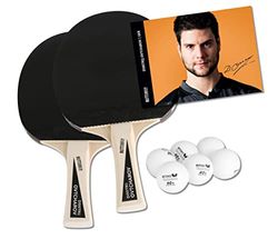 Butterfly Dimitrij Ovtcharov Set de Tennis de Table | 2 Raquettes de Tennis de Table + 6 balles de TT | Revêtement Addoy certifié ITTF 1,5 mm éponge | Débutant au Tennis de Table