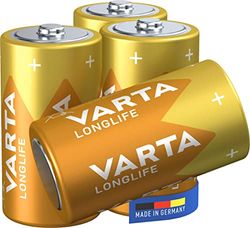 Varta Pilha Longlife C Baby LR14 (pacote de 4 unidades), pilhas alcalinas para comandos à distância, rádios, despertadores e relógios