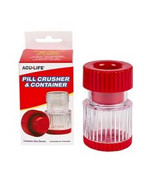 Acu-Life Pill Crusher and Grinder, Daily Usage, Safely Crushes Pills, Vitamins, Tablets, Accurate and Easy to Use, Includes Storage Container, Transparent/Red, BPA Free