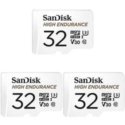 SanDisk HIGH ENDURANCE Video Monitoring for Dashcams & Home Monitoring 32 GB microSDHC Memory Card + SD Adaptor, Up to 100 MB/s read and 40 MB/s Write, Class 10, U3, V30, White (Pack of 3)