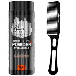The Shave factory Hair Styling Powder - Mattifying and Volumizing Powder, with comb types suitable for all areas of use, hair comb and powder wax (Comb 050 & Strong Hold Styling Powder 30gr)