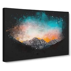 Sunrise Over A Mountain Paint Splash Modern Art Canvas Wall Art Print Ready to Hang, Framed Picture for Living Room Bedroom Home Office Décor, 24x16 Inch (60x40 cm)
