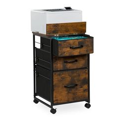 Relaxdays Mobile Cabinet, 3 Drawers, 1 for Suspension Files, Industrial Design, 68x40x40 cm, Office, Brown/Black
