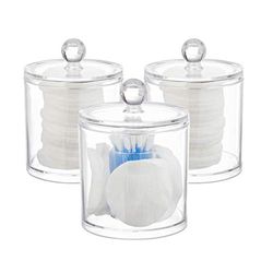 Relaxdays Cotton Swab Storage Container Set of 3, Pad Holder, Lidded, Easy-Care, Acrylic Organiser, Clear, 13 x 10 x 10cm