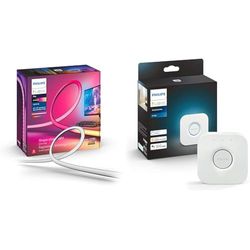 Philips Hue Bridge 2.0, Pont de connexion, fonctionne avec Alexa, Google Assistant et Apple HomeKit White and Color, Lightstrip Hue Play gradient PC, écran 3x 24-27 pouces, synchronisation