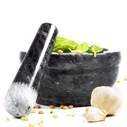 Coninx Mortier Pilon Cuisine | Mortier et Son Pilon Marbre Massif | Ø 15cm x 8cm | Solution Simple pour Cuisiner comme un Chef | Herbes Fraîches et Ingrédients Pour Votre Santé | Noir