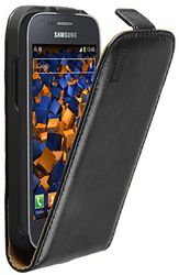 mumbi äkta läder flip fodral kompatibel med Samsung Galaxy Ace 3 skal läder väska Case Wallet, svart