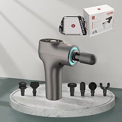 Hi5 FlatHead Trilmassageapparaat, massagepistool, spierfascia, weefsel, ontspannen, 6 snelheden, met Smart Light System-6 opzetstukken, grijs/hardcase