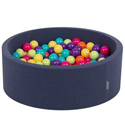 KiddyMoon bollbad 90 x 30 cm/200 bollar Ø 7 cm bollpool med färgglada bollar för spädbarn barn rund, blå: ljusgrön/gul/turkos/orange/mörkrosa/violett