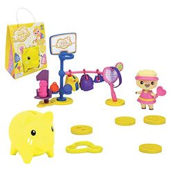 Pocket Money Piggies PCT01000 Sport-schattige kleurrijke spaarvarken gevuld met leuke zakverrassingen - winkel munten of speelgoed-cadeau voor kinderen, geel, één maat
