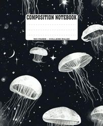 Celestial College Ruled Composition Notebook | Mystical White Jellyfishes in Dark Space & Stars | 150 Pages | 7.5 x 9.25: Lined Journal for Dreamers, ... Notes, Ideas, and Reflective Thoughts