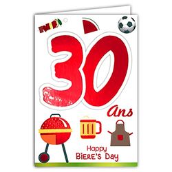 Afie 69-2128 verjaardagskaart, 30 jaar, voor heren – biervoetbal barbecue BBQ Hamburger Party vrienden