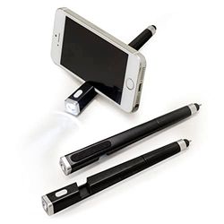 Mopec Penna Torcia, puntatore Y Borra Impronta e con Supporto per Cellulare, Nero, 1.5 x 1.5 x 14 cm, 5 Pezzi