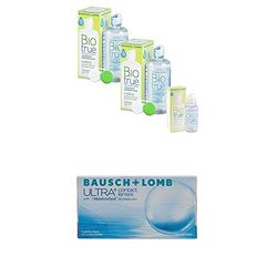 Bausch + Lomb Biotrue Solución Única 2 x 300ml + 60ml gratis para lentes de contacto blandas + Bausch + Lomb ULTRA lentillas mensuales esféricas, 3 unidades / 8.5 BC / 14.20 DIA / +05,00