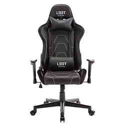 L33T Gaming Chaise | Chaise de bureau ergonomique en cuir HQ Chaise de bureau E-Sport Chaise PC avec support lombaire mécanique Chaise de bureau réglable E-Sports Gaming Chair Noir ZL251