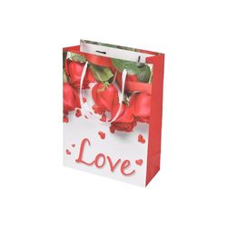 Homéa, Sacchetto regalo di carta con manico, nastro Love Rose H24 cm