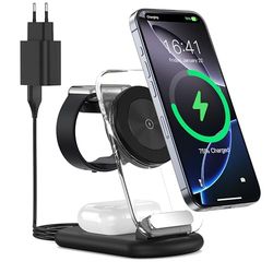 3 in 1 - Stazione di ricarica wireless per Mag-Safe, caricatore magnetico senza fili pieghevole e regolabile, supporto per caricabatterie da viaggio Mag-Safe con luce per iPhone serie 16/15/14