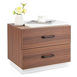 COSTWAY Table de Chevet, Table de Chevet avec 2 tiroirs, Petite Table d'appoint en Bois, Commode de Chevet pour Chambre à Coucher, Salon