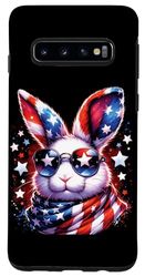 Carcasa para Galaxy S10 Bunny American Flag USA 4 of July Patriotic Rabbit Funny