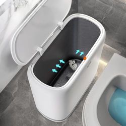JOYBOS Pattumiera da bagno, bidone della spazzatura ad adsorbimento con coperchio a pressione, cestino sottile in plastica a prova di cane da 10 litri, cestino per la spazzatura da 3 galloni per casa,
