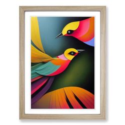 Bird Action Painting Vol.2 Framed Wall Art Print, Ready to Hang Picture for Living Room Bedroom Home Office, Oak A2 (48 x 66 cm)
