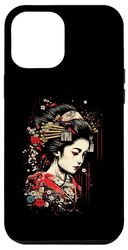 Carcasa para iPhone 15 Pro Max Kimono de pelo con pintura vintage de geisha japonesa