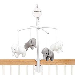 Nattou Mobiel met olifantjes en muziek, Tembo, "La-le-lu"-melodie, 37 x 31 x 9 cm, wit/grijs, 929103