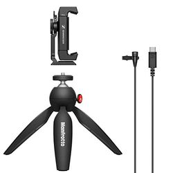 Sennheiser XS Lav USB-C, kit mobile di microfono lavalier omnidirezionale a clip con morsetto per smartphone e mini treppiede Manfrotto PIXI, 509259