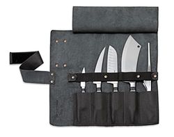 F.DICK leather roll bag 1905 (5-piece, black, content: office knife, disassembly knife, Santoku, chef's knife, buffet tweezers) 8196800-01