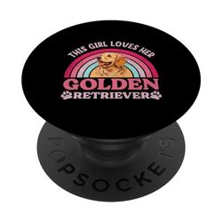 Esta chica ama a su Golden Retriever Rainbow Retro Sunset PopSockets PopGrip Intercambiable