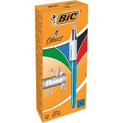 BIC - Penna a sfera a 4 colori, corpo blu metallizzato, confezione da 12