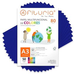 Kleurpapier, verpakking met 50 vellen A3, 80 g, kleurrijk papier voor knutselwerk, printer, scrapbooking, ideaal voor Origami, Papyroflexia, kantoor en school (donkerblauw, 50 h)