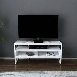 Modernt vitt TV-stativ, 110 cm, 35 cm djupt, 49,9 cm höjd | 100% melaminbelagd partikelbräda, 18 mm tjock | snygg och funktionell för vardagsrum
