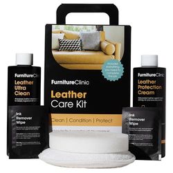 Furniture Clinic Kit per la cura dei mobili in pelle - Kit di pulizia premium per divani e mobili in pelle - 250ml Detergente per la pelle & Balsamo per la pelle -Per tutti i tipi di pelle