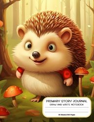 Hedgehog - Primary Story Journal: Dotted Midline and Picture Space | Grades K-2 School Exercise Book | 100 Story Pages - Yellow: Primary Composition Notebook