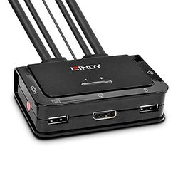 LINDY - Conmutador KVM (2 Puertos DisplayPort 1.2, USB Tipo C, USB 2.0 y Cable de Audio