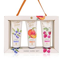 accentra Essential Botanics Hand Care Set - Fruits in Gift Box, 3 x 60 ml Hand & Nail Cream in Raspberry, Peach and Blueberry Fragrance Variations