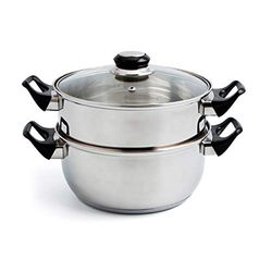 Quid Gastro färskt set ångkokare och kastrull rostfritt stål 22 cm – 360 cl termisk stötbeständig 100% hygienisk