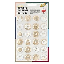 folia Lot de 24 boutons nacre en métal pour créer un calendrier de l'Avent personnalisé, blanc/doré, taille unique