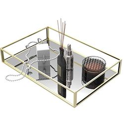 Cq acrylic Bandeja Decorativa, Bandeja Dorada con Espejo para Joyas, Organizador de Almacenamiento de Joyas, Bandeja de Maquillaje para tocador, tocador, Paquete de 1 Unidad