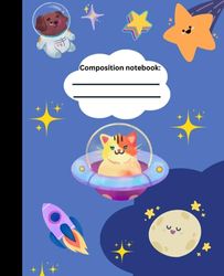 Space Composition Notebook for Kids 2023: Cat in Space | 7.5x9.25 | Wide Ruled | 110 pages