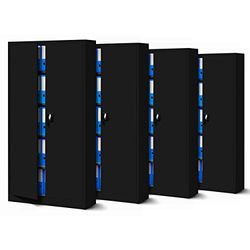 Jan Nowak Juego de 4 Armario de Oficina Archivador Armario de Herramientas Metálico 4 Estantes con Recubrimiento de Polvo Se Puede Cerrar 185 cm x 90 cm x 40 cm (Black)