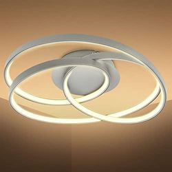 B.K.Licht Plafoniera LED ad anelli, 35W, luce calda 3000K, 4600Lm, lampada da soffitto LED per soggiorno o camera da letto, colore argento